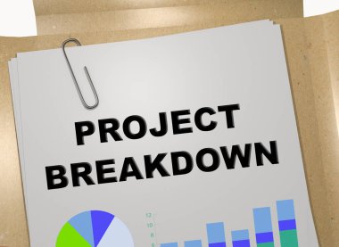 İş belgesinde PROJECT BREAKDOWN başlığının 3B illüstrasyonu