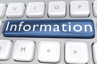 Mavi düğmedeki yazıcı bilgisine sahip bilgisayar klavyesinin 3B çizimi 