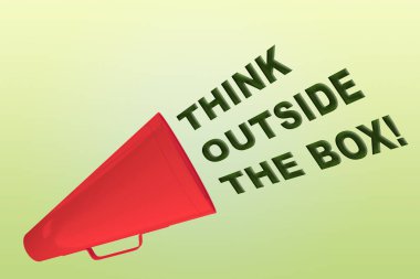 Kutunun Dışını Düşünmenin 3 boyutlu bir gösterimi! başlık hoparlörden akıyor, yeşil gradyanda izole edilmiş..