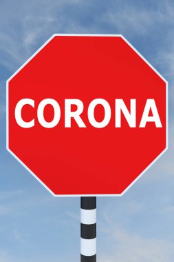 Yol işaretinde CORONA başlığının 3B illüstrasyonu