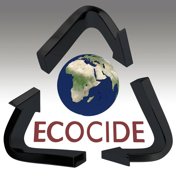 Illustratie Van Aarde Een Zwart Recycling Symbool Rode Ecocide Titel — Stockfoto