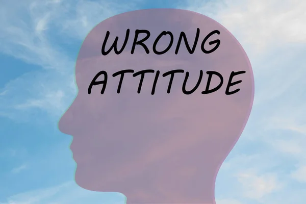 Vykreslit Ilustraci Názvu Wrong Attitude Siluetě Hlavy Zakalenou Oblohou Jako — Stock fotografie