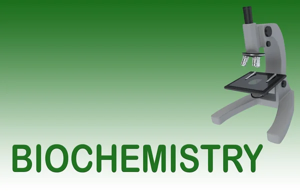 Ilustração Microscópio Com Título Bioquímica Isolado Gradiente Verde — Fotografia de Stock