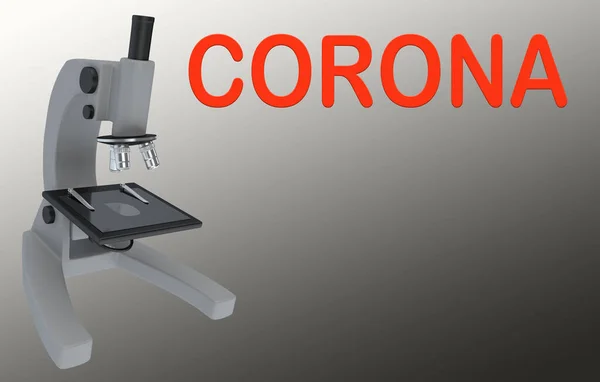 Illustration Microscope Avec Titre Corona Isolé Sur Gradient Gris — Photo