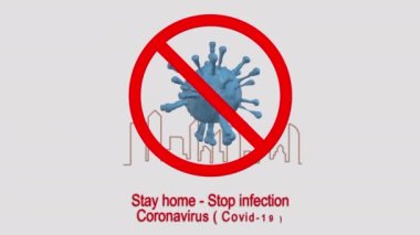 Evde kal, konseptlerde enfeksiyonu durdur. Coronavirus tehlikesi ve halk sağlığı risk hastalığı ve grip salgını. Evde kendini karantinaya alarak koronavirüsü durdur. hareket grafiği