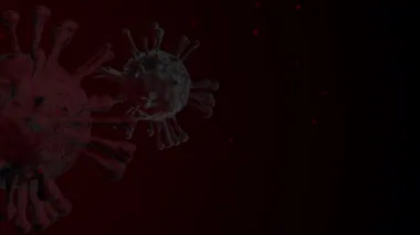 Bakteri hücresi virüsü Coronavirus (COVID-19) diğer parçacıklarla birlikte yüzüyor. Arkaplan Canlandırma Virüsü hücreleri 