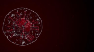 Bakteri hücre virüsü Coronavirus 'u (COVID-19) diğer parçacıklarla birlikte etrafta yüzen hava kabarcığıyla kapatın. Arkaplan virüs hücreleri 3D görüntüleme. Kopyalama alanı ile