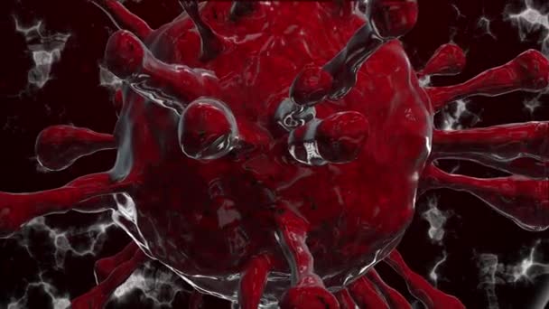 在空气泡沫中与其他颗粒一起漂浮的情况下 将细菌细胞病毒Coronavirus Covid 封闭起来 背景病毒细胞3D渲染 — 图库视频影像