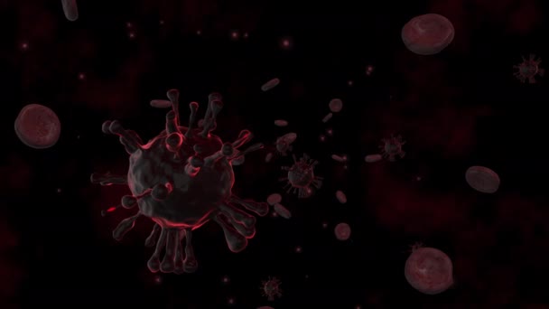 細菌のコロナウイルス Covid と赤血球を他の粒子で浮遊させます 背景ウイルス細胞 3Dアニメーションレンダリング — ストック動画