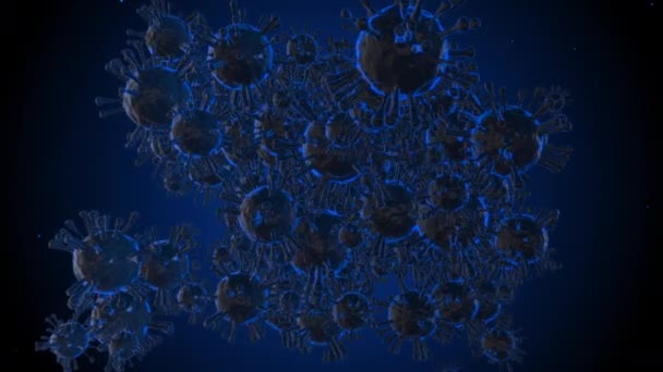 グループ他の粒子と一緒に浮遊する細菌コロナウイルス Covid 背景ウイルス細胞 3Dアニメーションレンダリング — ストック動画