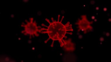 Coronavirus Covid-19 kırmızı bokeh ışık hareketi ya da kırmızı kan hücresi. Virüs arkaplan 3d oluşturma
