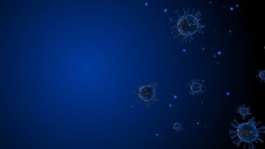 Bakteri koronavirüsü (COVID-19) diğer parçacıklarla birlikte yüzüyor. Arkaplan virüs hücreleri 3 boyutlu kopyalama alanı
