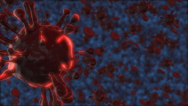 Formación Médica Grupo Bacterias Rojas Glóbulos Rojos Células Virus Renderizado — Foto de Stock