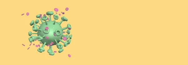 Cartoon bacteria cell or virus cell Bright colors pastel with Copy space. header for website banner.  3d Rendering green virus cells