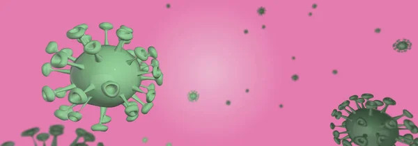 Cartoon bacteria cell or virus cell Bright colors pastel with Copy space. header for website banner.  3d Rendering green virus cells