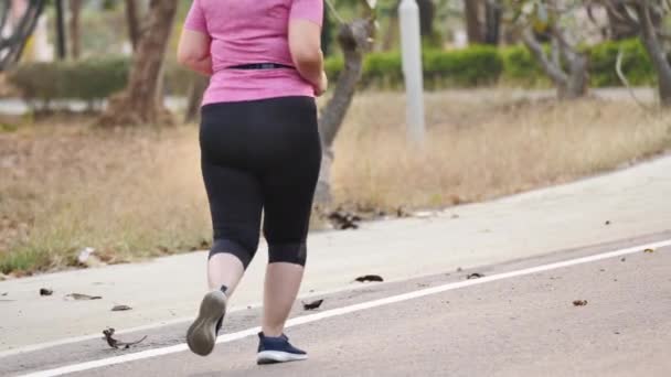 Mulher Asiática Jogging Exercício Estrada Parque Visão Traseira Feminino Correndo — Vídeo de Stock