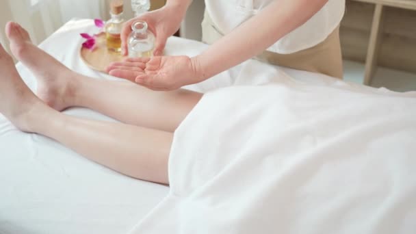 Close Young Woman Getting Leg Reflexology Massage Beauty Spa Salon — Stock Video