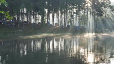 Sabah atmosferi ve güneş ışığı Tayland 'ın kuzeyinde Maehongson Eyaleti, Pang Ung Orman Çiftliği' nde. Turistik yerler doğayla iç içe. Kamera 