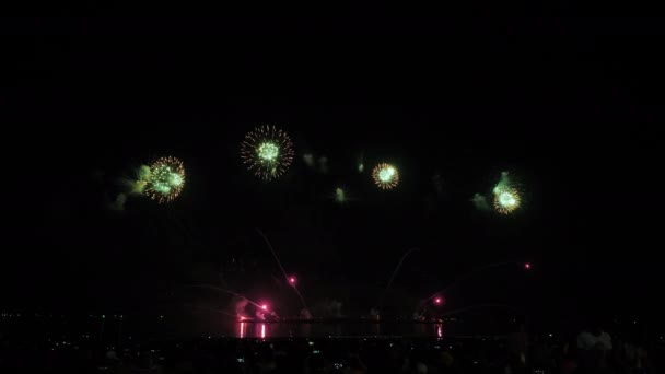 Vero Sfondo Fuochi Artificio Persone Che Vengono Guardare Sulla Spiaggia — Video Stock