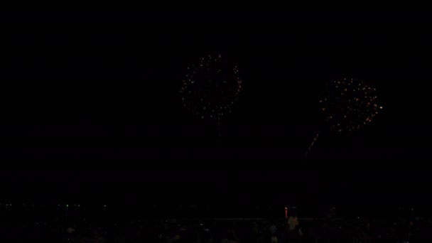本物の花火の背景とビーチで見に来た人々パタヤ国際花火大会 大晦日花火大会 Asia Thailand — ストック動画