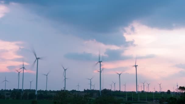 Time Lapse Background Turbinas Eólicas Durante Puesta Del Sol Industria — Vídeos de Stock
