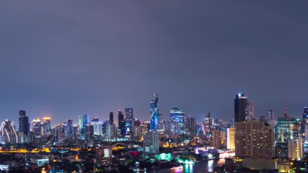 Vista Time Lapse Bangkok City Notte Viaggiare Una Gita Barca — Video Stock