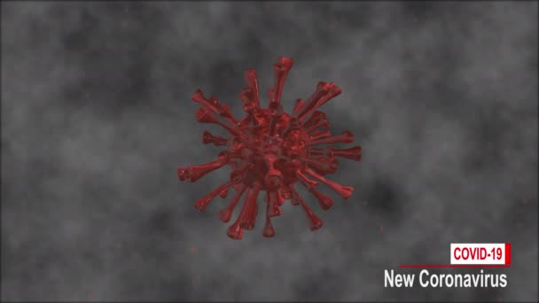 細菌細胞他の粒子と一緒に浮遊する新しいコロナウイルス 背景ウイルス細胞3Dレンダリング 下の3番目のテキストのアニメーションCovid 19とアルファチャンネルの背景を修正するためのテキストはありません — ストック動画