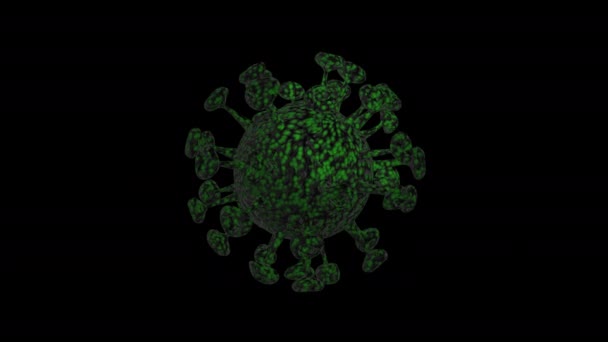 緑の細菌細胞新しいコロナウイルス固定のためのアルファチャンネル背景を持つ科学と医学のためのCovid — ストック動画