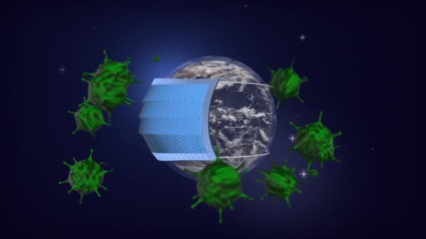 Planet Erde Trägt Maske Schutz Und Viren Coronavirus Covid Schwebt — Stockvideo