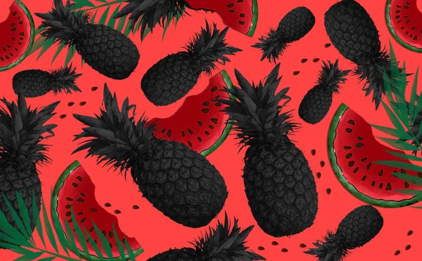 Background of tropical fruits, pineapples, abstraction