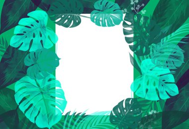 Arka plan ile tropikal yaprak, çerçeve, poster