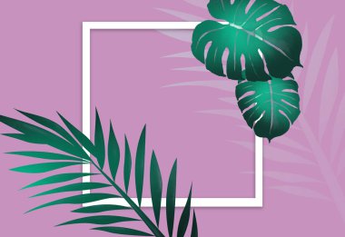 Arka plan ile tropikal yaprak, çerçeve, poster