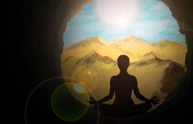 Kız Yoga silüeti gün batımı arka plan üzerinde poz