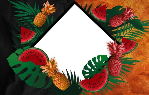Fruchthintergrund Mit Ananas Wassermelone — Stockfoto