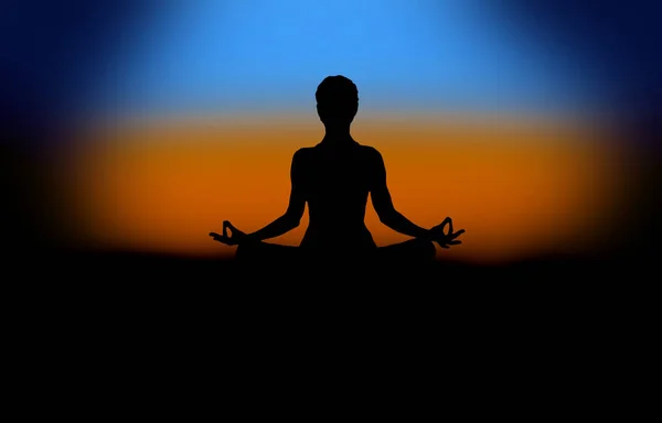 Silhouette Eines Mädchens Yoga Pose Vor Sonnenuntergang — Stockfoto