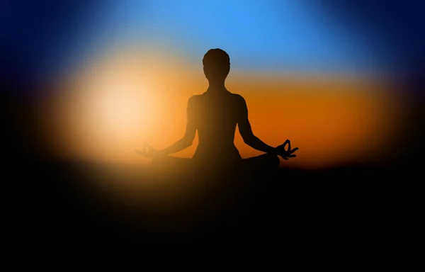 Silhouette Girl Yoga Pose Sunset Background — Stock Photo, Image