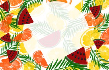 Meyve arka plan, limon, tropikal yaprak