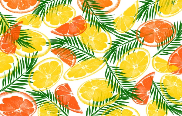 Fondo Frutta Limoni Foglie Tropicali — Foto Stock