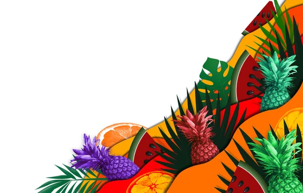 Fruit Achtergrond Met Ananas Watermeloen — Stockfoto