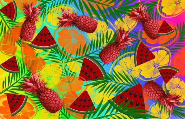 Fondo Frutta Con Ananas Anguria — Foto Stock