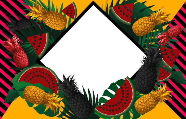 Poster Mit Fruits Fruit Hintergrund Mit Ananas Wassermelone — Stockfoto