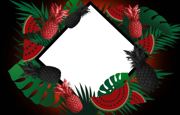 果物とポスター フルーツ パイナップル 背景スイカ — ストック写真