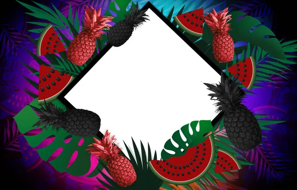 果物とポスター フルーツ パイナップル 背景スイカ — ストック写真