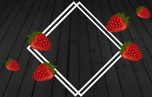 黑色木质背景的草莓 — 图库照片