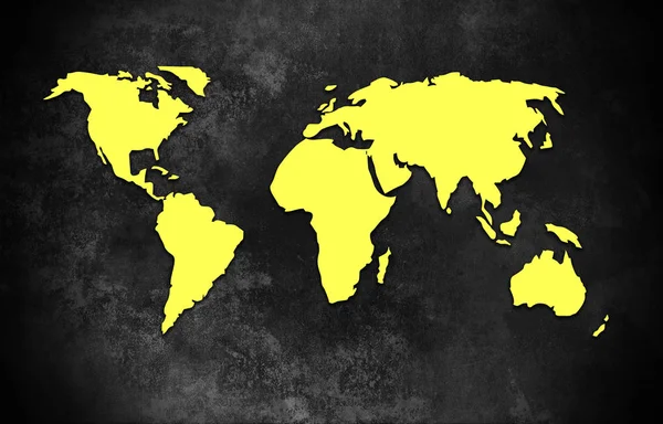 Silhouette of the world map, on a dark background, art