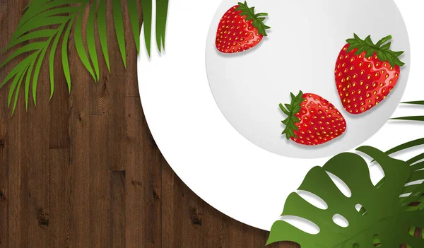 Erdbeere Auf Einem Teller Auf Einem Holzgrund — Stockfoto