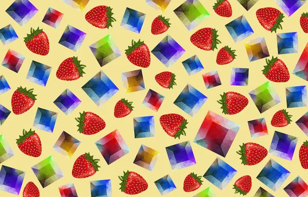 Patroon Met Aardbeien Stenen Fruit Achtergrond — Stockfoto