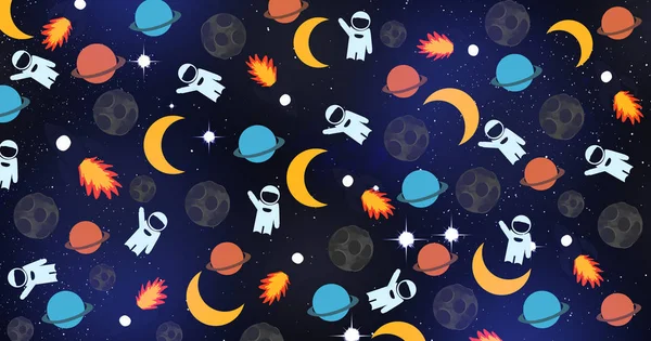 Cosmic Pattern Planets Astronauts — Stock Photo, Image