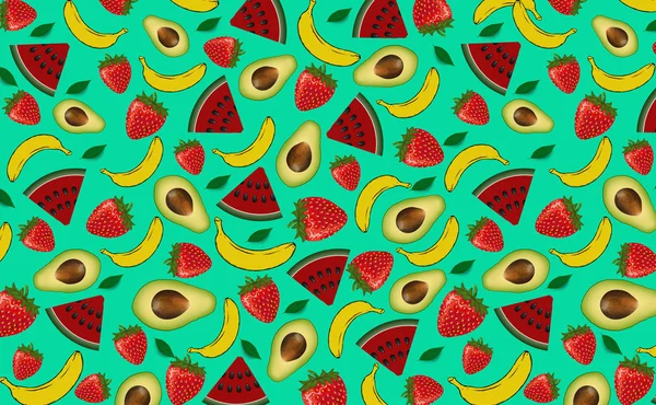 Μοτίβο Φρούτων Φράουλα Καρπούζι Μπανάνα Αβοκάντο — Φωτογραφία Αρχείου