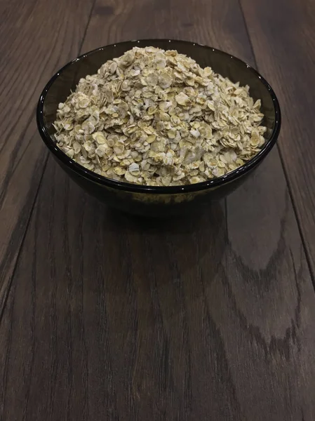 Copos Avena Tazón Sobre Fondo Madera —  Fotos de Stock